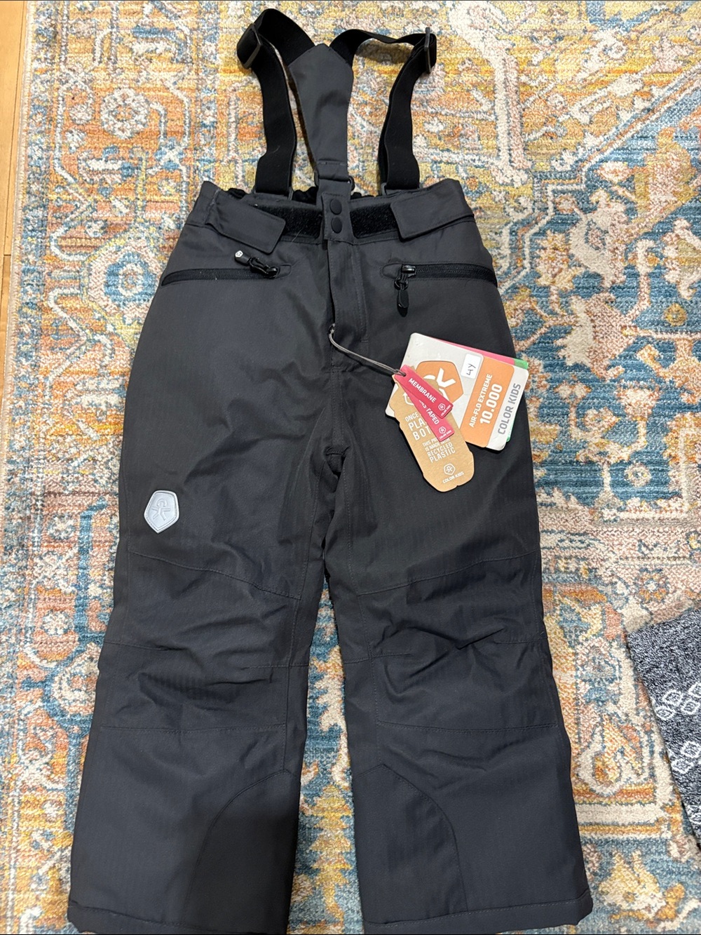 Kids Black Insulated Snow Pants with Adjustable Suspenders